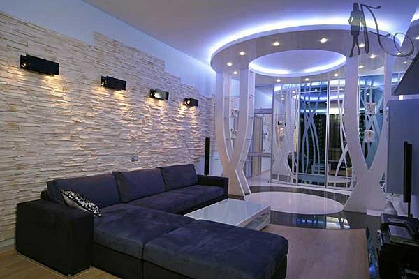 Σχεδιασμός οροφής στο σαλόνι Αναρτημένος φωτισμός οροφής ενσωματωμένος, έμμεσος
