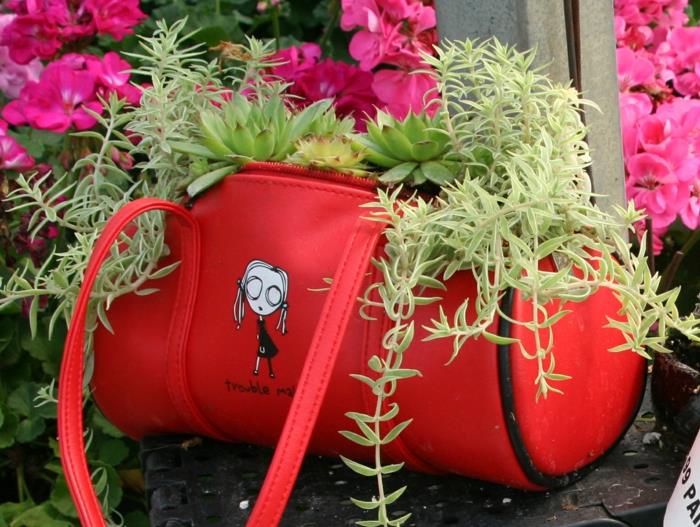 Ιδέες διακόσμησης φτιάξτε μόνοι σας φυτέψτε γυναικεία τσάντα δοχείου