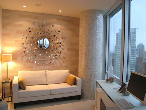 Ιδέες διακόσμησης για τον καθρέφτη τοίχου του δωματίου γύρω από τη στήλη του καναπέ