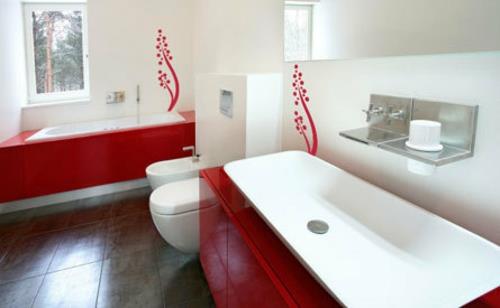 Ιδέες διακόσμησης για αυτοκόλλητα τοίχου μπάνιο κόκκινο λευκό
