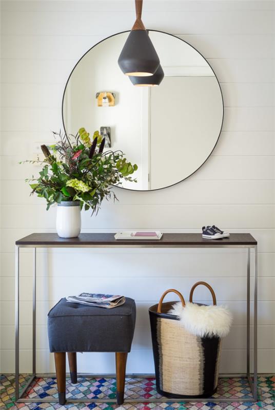 Διακοσμητικός καθρέφτης τοίχου στο διάδρομο στρογγυλός καθρέφτης χωρίς καλαθάκι σκαμπό τραπεζιού πλαισίου