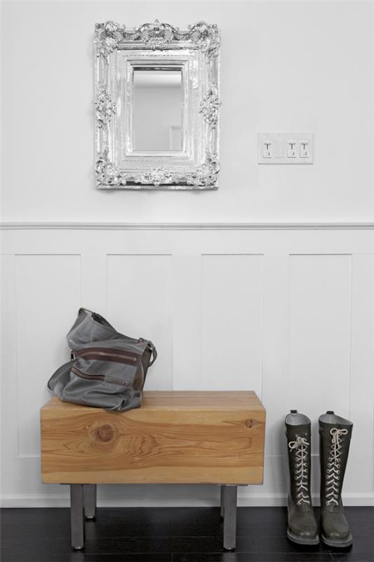 Διακοσμητικός καθρέφτης τοίχου στο διάδρομο απλό σχέδιο ασημί γυαλιστερό πλαίσιο