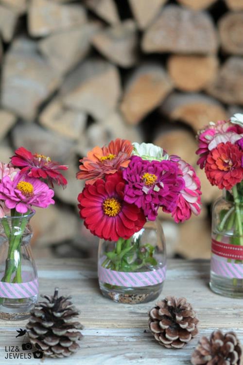 Διακοσμητική ταινία λουλούδια πολύχρωμο φρέσκο ​​ιδέα γυαλί δοχείο