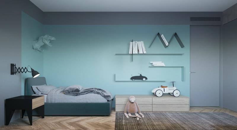 Ιδέες σχεδιαστών για το σχεδιασμό παιδικών δωματίων Τα χρώματα των τοίχων συνδυάζουν μπλε και μοβ
