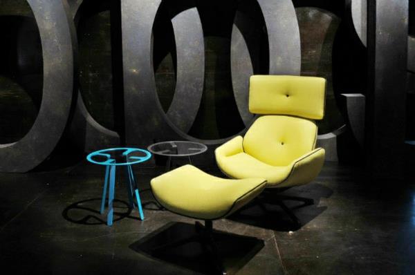 Συλλογή σχεδιαστών επίπλων φωτεινό κίτρινο δέρμα καρέκλας σαλονιού