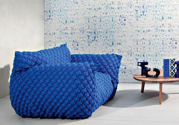 Καναπές σχεδιαστών με αφαιρούμενο κάλυμμα μπλε ξύλο χαμηλό τραπεζάκι σαλονιού
