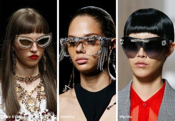 Τάσεις τάσεων σχεδιαστών γυαλιών ηλίου άνοιξη καλοκαίρι 2019 glitter trend