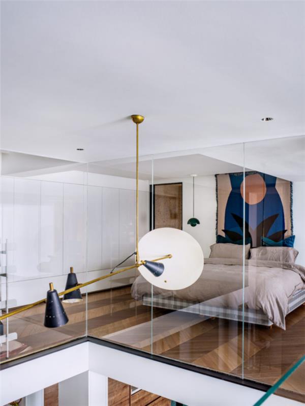 Διαμέρισμα σχεδιαστών στην Κίνα Υπνοδωμάτιο Καθαρός γυάλινος τοίχος αισθητικής