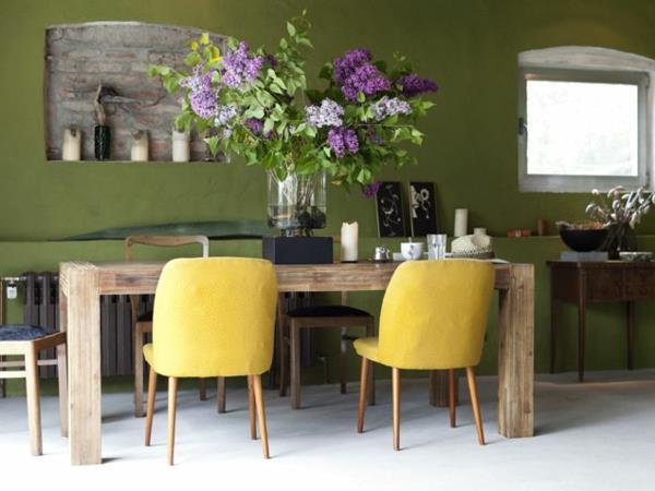 Τραπέζι τραπεζαρίας χρώμα πράσινο χρώμα που σημαίνει πράσινες κίτρινες καρέκλες