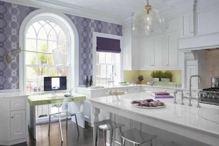 Το χρώμα μωβ κουζίνα λευκή κουζίνα νησί μοβ ρωμαϊκή περσίδα