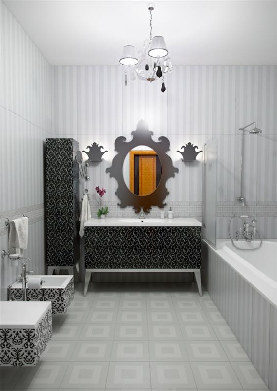 Η γοτθική αρχιτεκτονική διαθέτει λευκό σχέδιο τέχνης σχεδιασμού μπάνιου