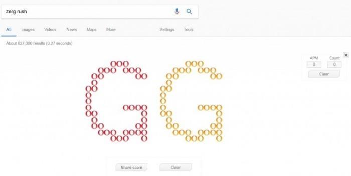 Το καλύτερο Google Easter Eggs zerg rush starcraft