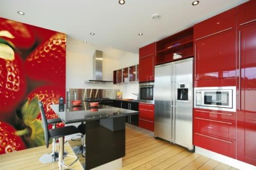 Digitalηφιακές τοιχογραφίες τοίχου κόκκινες λαμπερές φράουλες κουζίνας