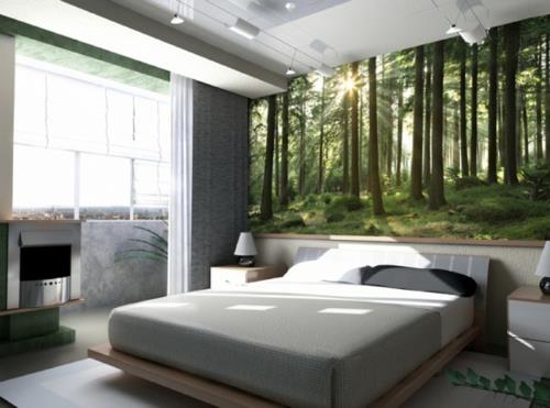 Digitalηφιακές τοιχογραφίες τοίχου υπνοδωμάτιο κρεβάτι κεφαλάρι ιδέα δάσος
