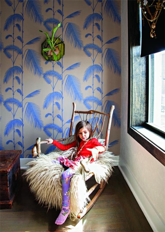Ζούγκλα παιδική ταπετσαρία σχεδιασμός παιδικό δωμάτιο μπλε μοτίβο
