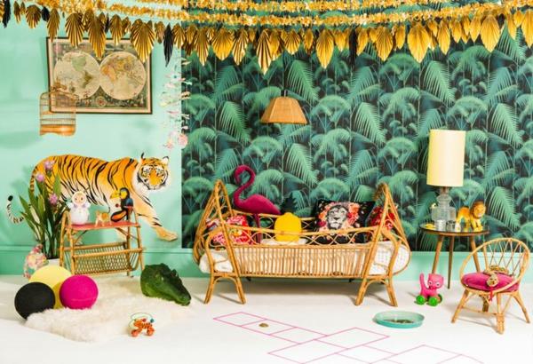 Η παιδική ταπετσαρία της ζούγκλας κάνει τα παιδικά δωμάτια πολύχρωμα