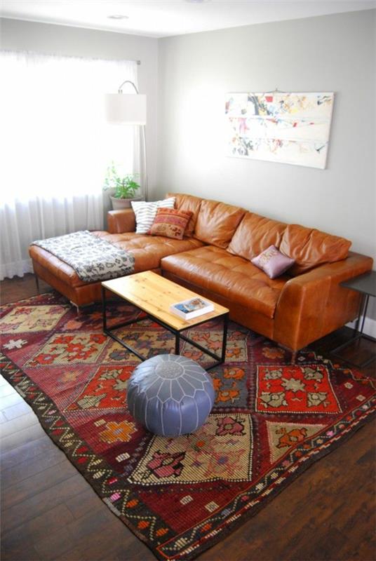 Γωνιακός καναπές άνετο δωμάτιο δερμάτινο μαξιλάρι διακοσμητικό