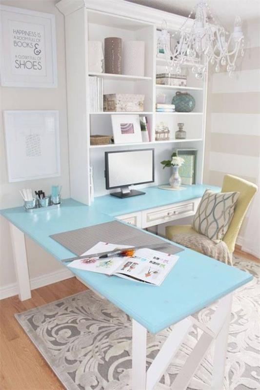 Γωνιακό γραφείο μοντέρνο γραφείο στο σπίτι ένα δροσερό γραφείο σε γαλάζιο χρώμα