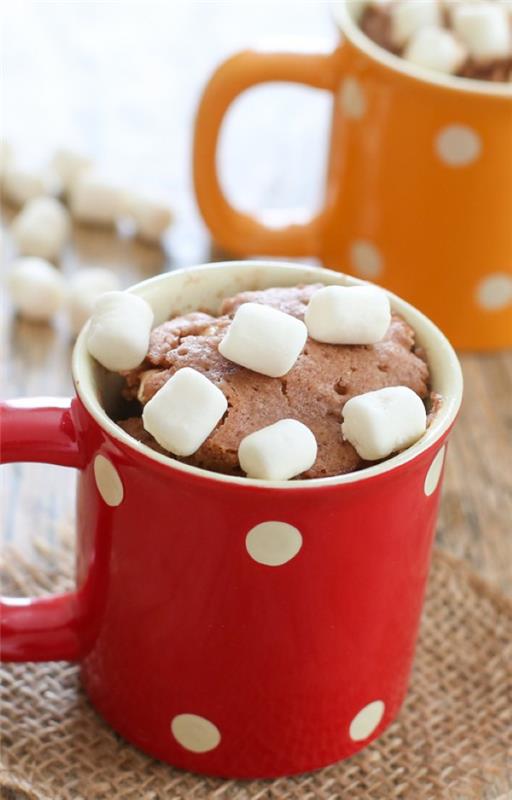 Εύκολες, γρήγορες και υγιεινές ιδέες για συνταγή κούπας κούπας από τη συνταγή marshmallow για κέικ σοκολάτας μικροκυμάτων