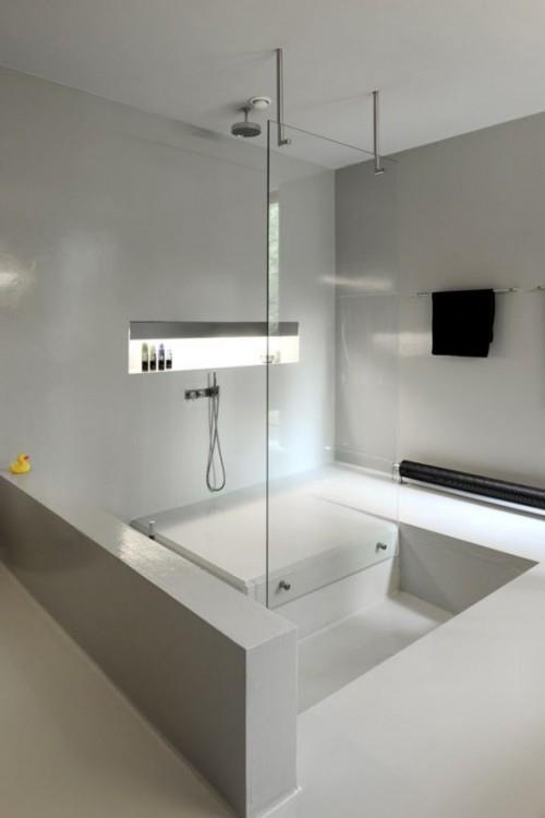 Μπανιέρα με ντουζιέρα με ντους συνδυάζει μινιμαλιστικό σχεδιασμό μπάνιου