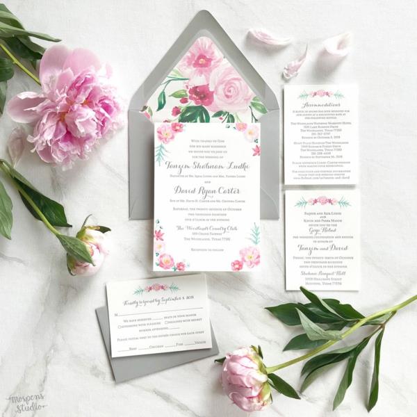 Προσκλητήρια κάρτες γαμήλια λουλούδια