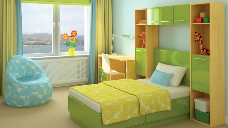 Ιδέες επίπλωσης παιδικό δωμάτιο αγόρι κίτρινο πράσινο