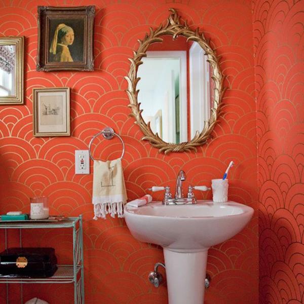 Ιδέες επίπλωσης για όμορφα έπιπλα & amp; Ζωντανός πορτοκαλί κόκκινος-κιτρινωπός τοίχος