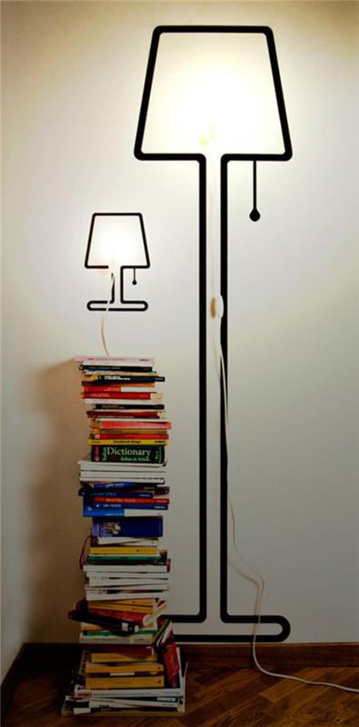Εξαιρετικά φωτιστικά τοίχου ενσωματωμένα φώτα μαύρα πλαίσια λαμπτήρων στοιβάζονται βιβλία