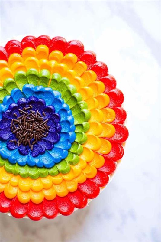 Πολύχρωμες και νόστιμες ιδέες συνταγής κέικ ουράνιου τόξου λουλούδι διακόσμησης βουτυρόκρεμα