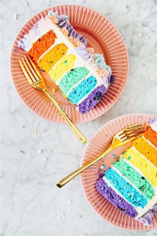Πολύχρωμες και νόστιμες ιδέες συνταγής κέικ ουράνιου τόξου κέικ μονόκερου πολύχρωμες όμορφες