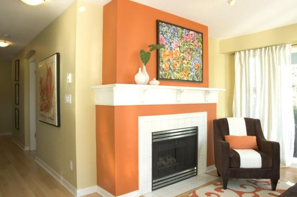 Χρωματικός σχεδιασμός και ιδέες χρωμάτων τοίχων σαλόνι πορτοκαλί