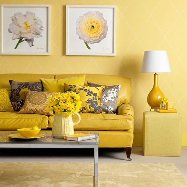 Ιδέες χρώματος για τοίχους σχεδιασμό τοίχων σαλόνι κίτρινο ηλιόλουστο