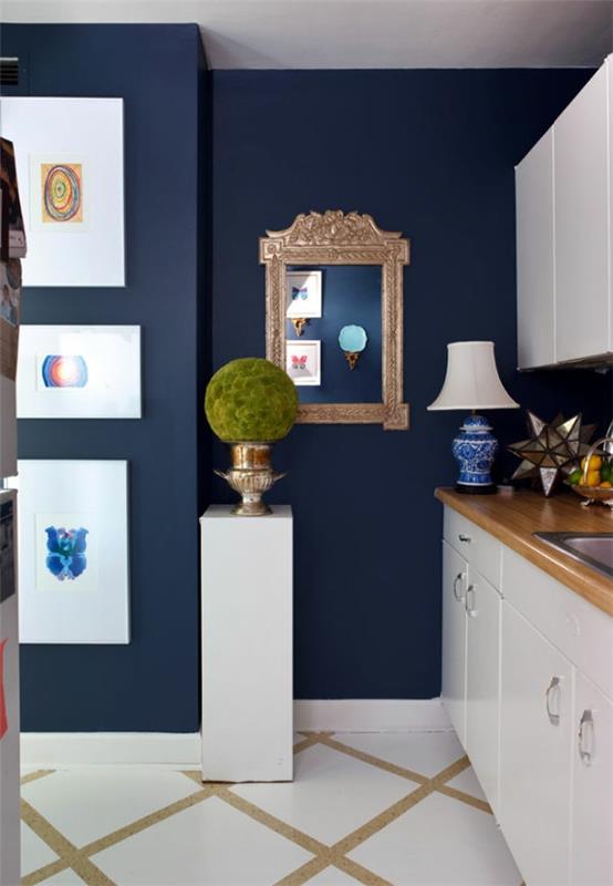 Ιδέες χρώματος βασιλικοί μπλε τοίχοι σχεδιασμός τοίχου σαλόνι μαύρο