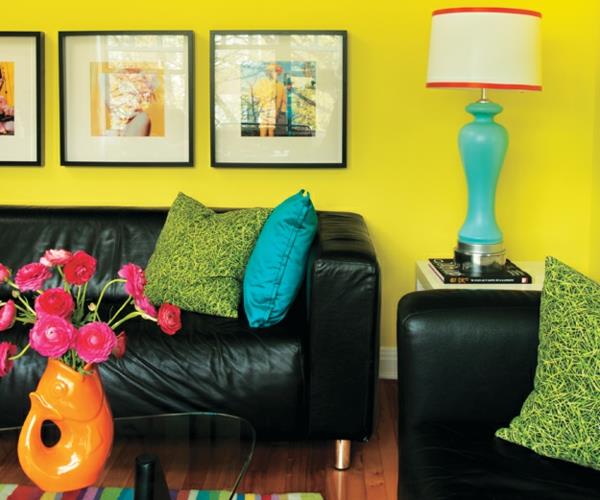 Ιδέες χρώματος φωτεινοί τοίχοι σχεδιασμός τοίχου σαλόνι καναπές