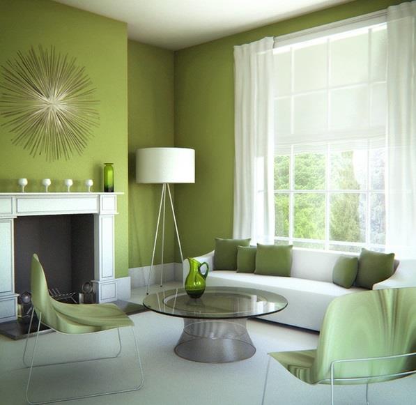 Ιδέες χρώματος διακοσμητικά αντικείμενα τοίχοι σχεδιασμός σαλόνι φωτιστικό δαπέδου πράσινο