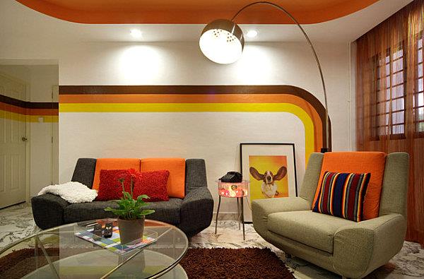 Παλέτες χρωμάτων και στρατηγικές για λωρίδες εσωτερικού σχεδιασμού πορτοκαλί κίτρινο τοίχο