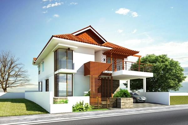 Σχεδιασμός πρόσοψης μονόκλινο σπίτι πρόσοψη χρώμα λευκό ξύλο γκαζόν καλοκαιρινή κατοικία