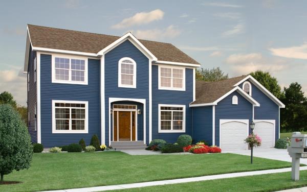 Σχεδιασμός πρόσοψης μονόκλινο σπίτι μπροστά κήπος σχεδιασμός σπιτιού χρώμα πρόσοψης μπλε
