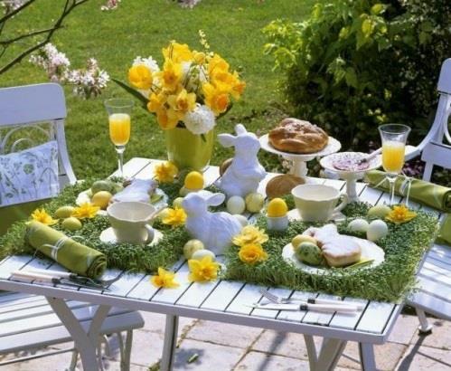 Εορταστικές ιδέες διακόσμησης Πασχαλινό κίτρινο τραπέζι διακόσμηση κήπου