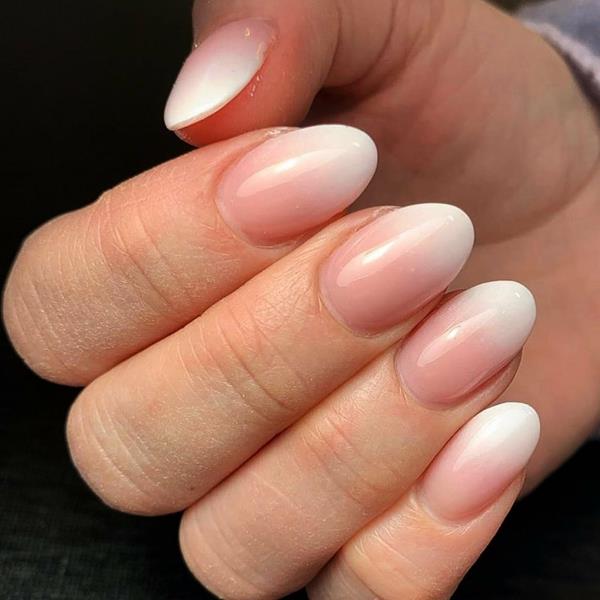 Fingernails baby boomer νύχια λευκό ροζ ombre αποτέλεσμα αμύγδαλο σχήμα