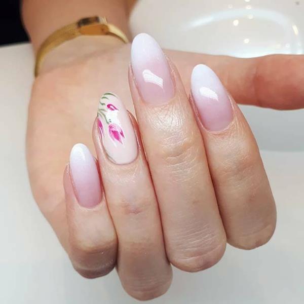 Fingernails baby boomer nails λευκό ροζ λουλουδάτο ombre
