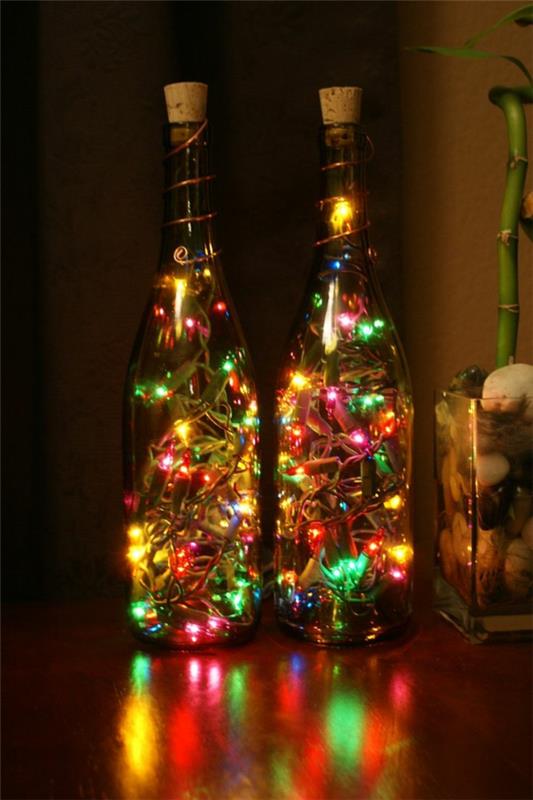 Διακόσμηση μπουκαλιών για χριστουγεννιάτικα φώτα με σπρέι