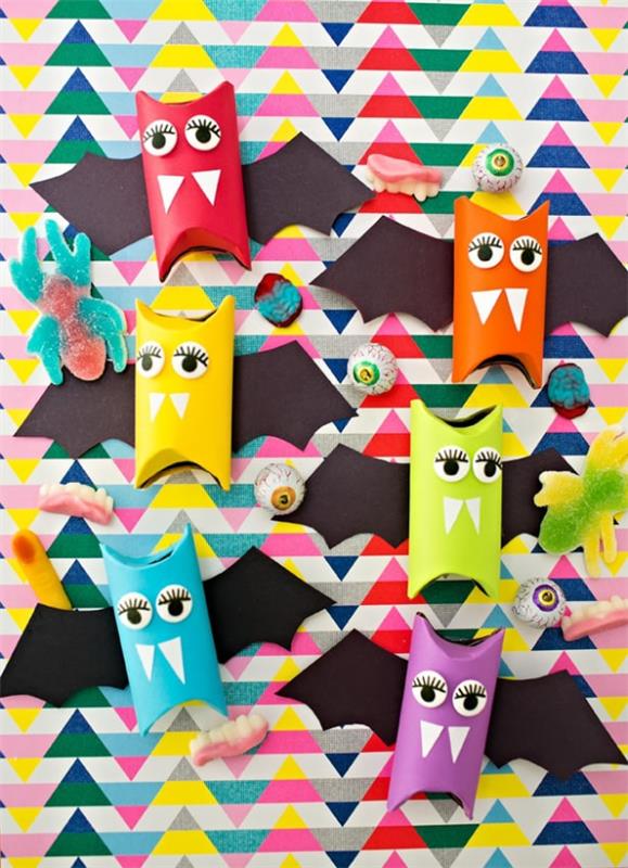 Φτιάξτε νυχτερίδες με παιδιά για το Halloween - 50 μαγευτικές ιδέες και οδηγίες ποντίκια ουράνιο τόξο πολύχρωμοι χαριτωμένοι χαριτωμένοι σωλήνες από χαρτόνι