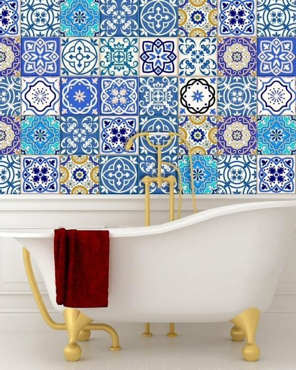 Αυτοκόλλητα πλακιδίων μπάνιο πλακάκια τοίχου μοτίβο μπλε