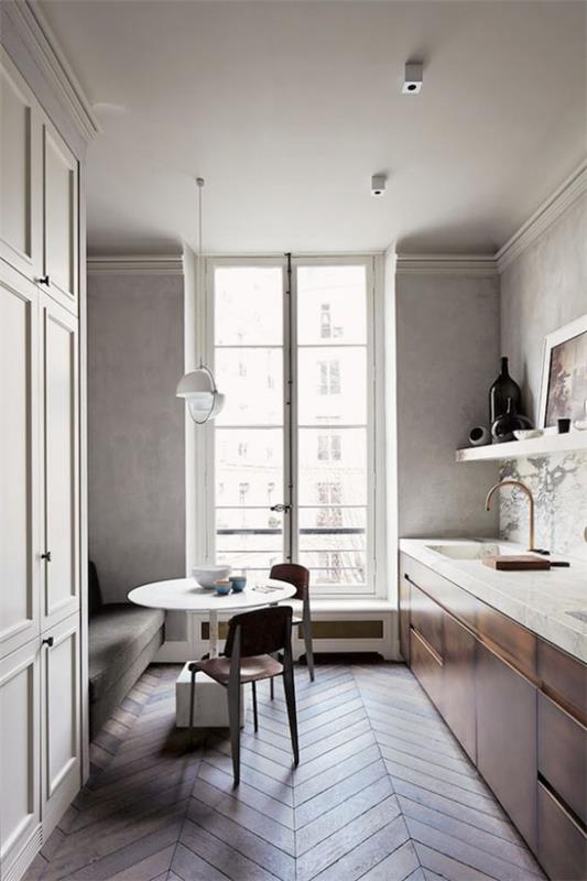 Γαλλική κομψότητα στην εσωτερική τραπεζαρία κουζίνας σχεδιασμένη μινιμαλιστική