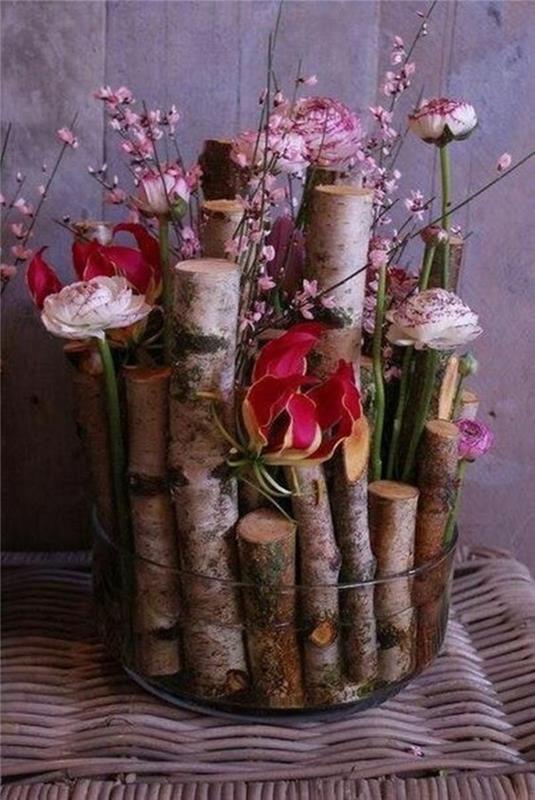 Φτιάξτε μόνοι σας ανοιξιάτικες διακοσμήσεις, τσίμπημα με φυσικά υλικά, ξύλινο ραβδί ranunculus