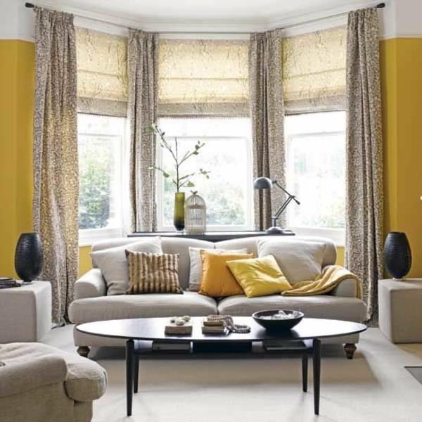 κίτρινο χρώμα σχεδιασμό κουρτίνα ιδέες κουρτίνες παράθυρα σαλόνι