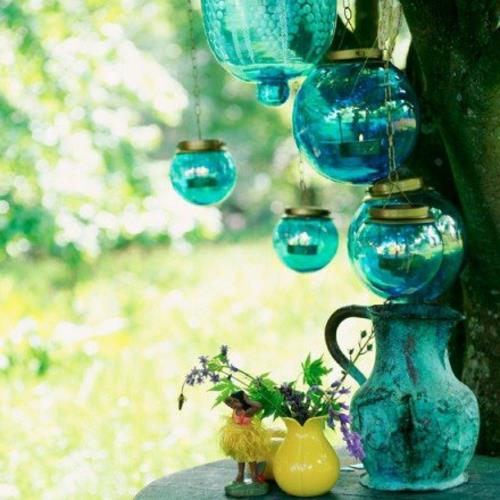 Αξεσουάρ κήπου Gartendeko πολύχρωμα γυάλινα μπλε φανάρια