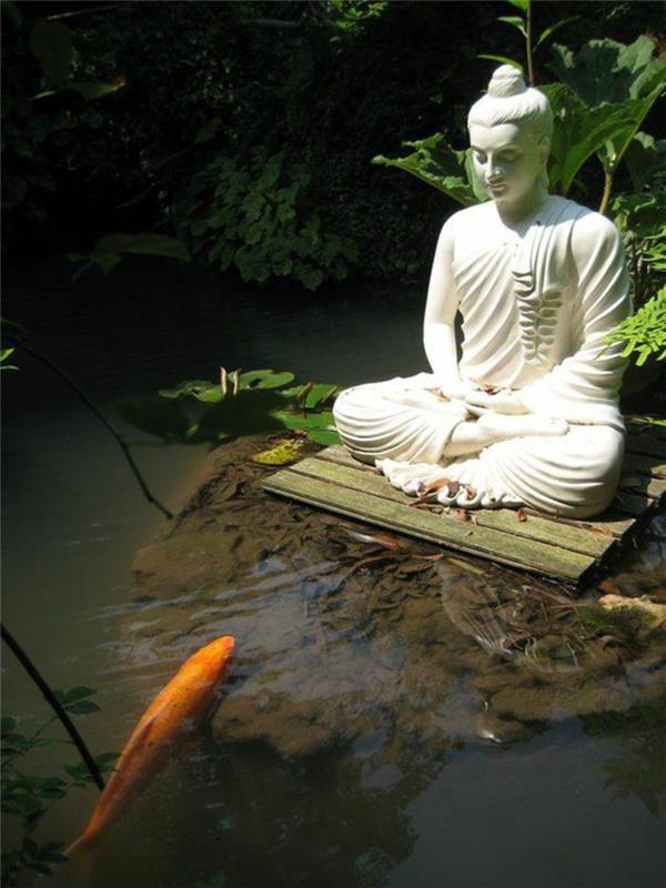 Εικόνες λίμνης κήπου Άγαλμα του Βούδα Farάρια πολιτισμού της Άπω Ανατολής