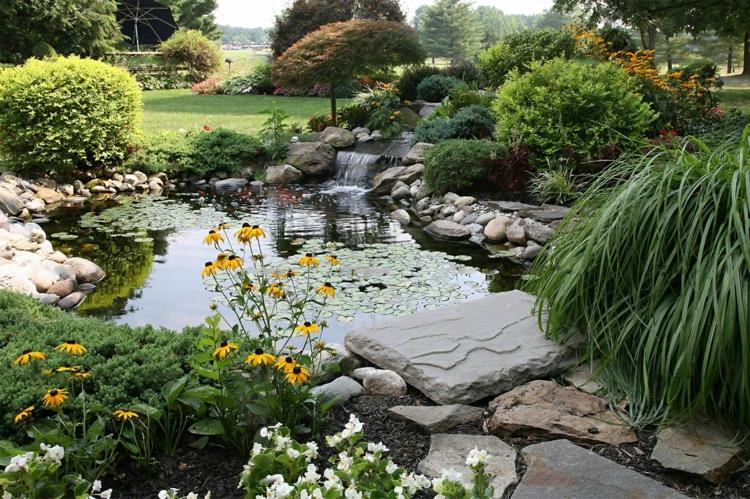 Εικόνες λίμνης κήπου δημιουργικός κήπος σχεδιασμός υδρόβιων φυτών λιβάδι λιβάδι